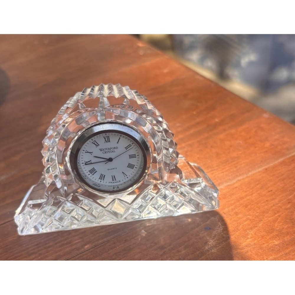 Vtg Waterford Crystal Small Mini Mantle Clock w/Waterford Clock Face Works Great